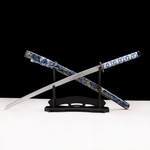 Golda 3 قطعة Samurai Katana مجموعة مع Sword Stand Free ， Katana Samurai Sword Set ， ، Blue in Kuwait