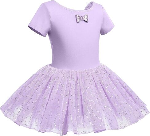 AFAVOM Ballet Leotards for Girls Toddler Sequin Ballet Dance Dress Bowknot Tutu Skirted Leotard Gymnastics Ballerina Outfit in Saudi Arabia