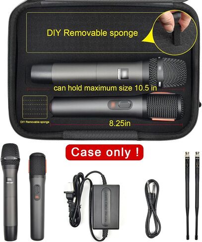 Wireless Microphone Case for JBL for Singing for TONOR for Shure for Bietrun for ALPOWL Two Microphone System DIY Foam Fits for Different Size Mic, Receiver, Audio Cable(Box Only) (Black) in Kuwait