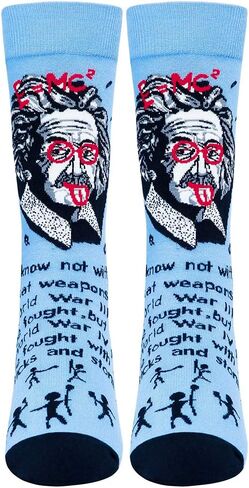 Men's Portrait Crew Socks, Novelty Gift for Nerd Genius Teacher Adult Shoe Size 8-13 for Crazy Sock Day in Kuwait