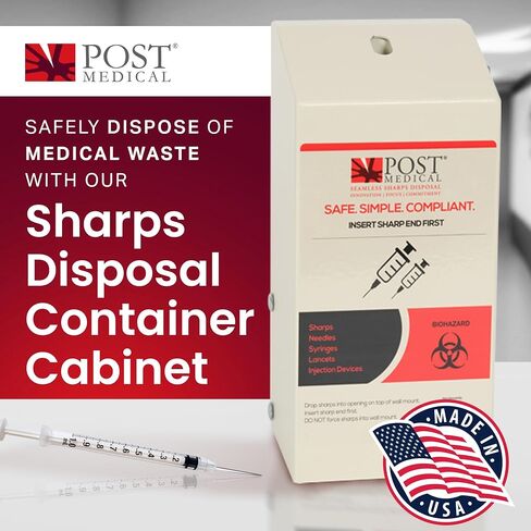 Sharps Cabinet, Sharps Disposal Container Storage, Sharps Container Wall Mount for 1.5 Quart Post Medical Biohazard Containers, Sharps Containers with Lock & Key, Powder-Coated Steel in Kuwait