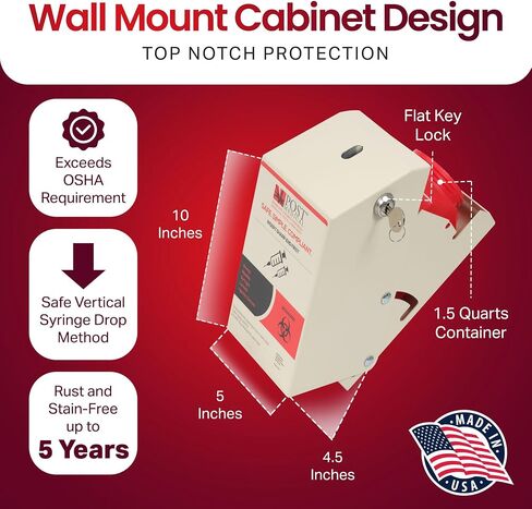 Sharps Cabinet, Sharps Disposal Container Storage, Sharps Container Wall Mount for 1.5 Quart Post Medical Biohazard Containers, Sharps Containers with Lock & Key, Powder-Coated Steel in Kuwait