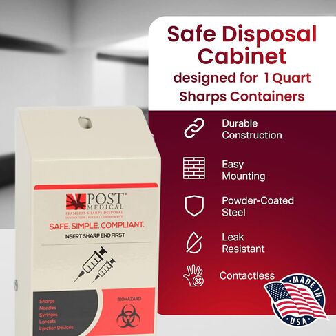 Sharps Cabinet, Sharps Disposal Container Storage, Sharps Container Wall Mount for 1.5 Quart Post Medical Biohazard Containers, Sharps Containers with Lock & Key, Powder-Coated Steel in Kuwait