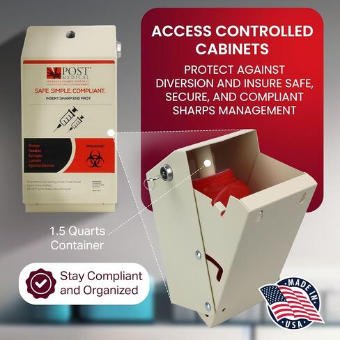 Sharps Cabinet, Sharps Disposal Container Storage, Sharps Container Wall Mount for 1.5 Quart Post Medical Biohazard Containers, Sharps Containers with Lock & Key, Powder-Coated Steel in Kuwait