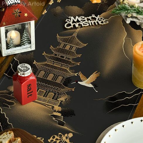 وضع Artoid الأحمر المتوج كرين Chinoiserie 2025 سعيد القمرية السنة الجديدة مفرش الطاولة، مهرجان الربيع الشتاء المطبخ طاولة الطعام الديكور للمنزل الطرف 13x72 بوصة in Saudi Arabia