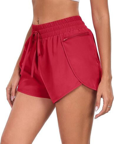 PrinStory Womens Athletic Shorts High Waisted Running Quick Dry Gym Workout Shorts with Zipper Pockets in Saudi Arabia