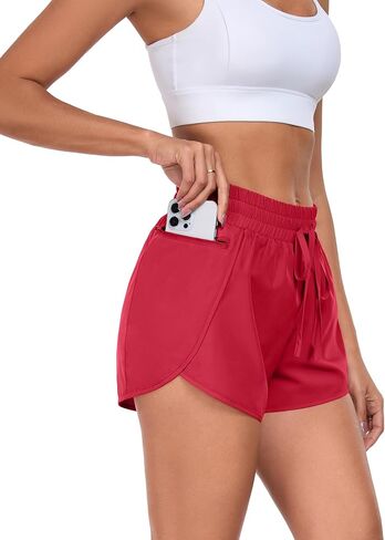 PrinStory Womens Athletic Shorts High Waisted Running Quick Dry Gym Workout Shorts with Zipper Pockets in Saudi Arabia