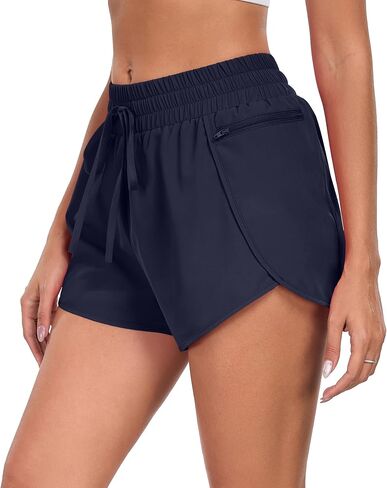 PrinStory Womens Athletic Shorts High Waisted Running Quick Dry Gym Workout Shorts with Zipper Pockets in Saudi Arabia