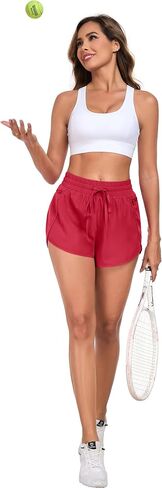 PrinStory Womens Athletic Shorts High Waisted Running Quick Dry Gym Workout Shorts with Zipper Pockets in Saudi Arabia