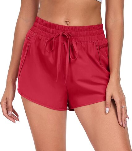 PrinStory Womens Athletic Shorts High Waisted Running Quick Dry Gym Workout Shorts with Zipper Pockets in Saudi Arabia