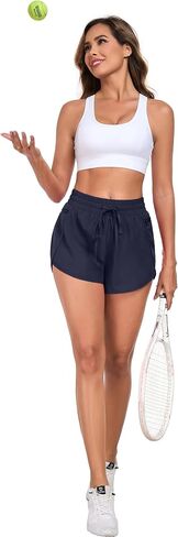 PrinStory Womens Athletic Shorts High Waisted Running Quick Dry Gym Workout Shorts with Zipper Pockets in Saudi Arabia