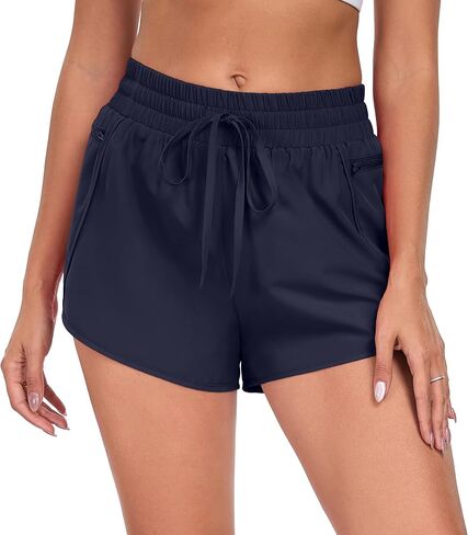 PrinStory Womens Athletic Shorts High Waisted Running Quick Dry Gym Workout Shorts with Zipper Pockets in Saudi Arabia