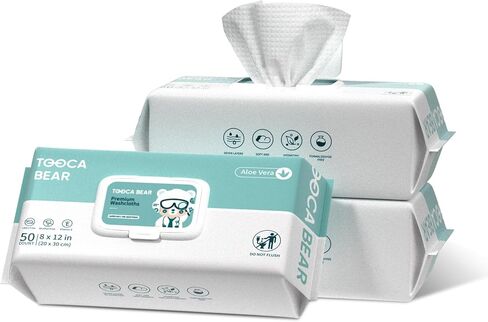TOOCABEAR Body Cleansin Wipes 8 * 12'' with Aloe, 3 Pack,150 Wipes, Disposable Washcloths Wipes for Adult Bathing No Rinse, Ideal for Incontinence & Elderly and Baby Care Hypoallergenic, Unscented in Saudi Arabia
