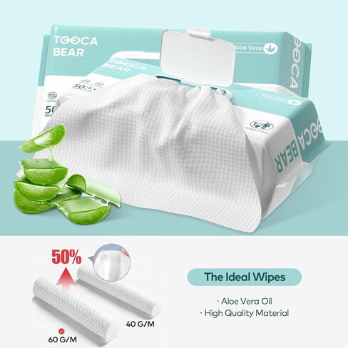 TOOCABEAR Body Cleansin Wipes 8 * 12'' with Aloe, 3 Pack,150 Wipes, Disposable Washcloths Wipes for Adult Bathing No Rinse, Ideal for Incontinence & Elderly and Baby Care Hypoallergenic, Unscented in Saudi Arabia