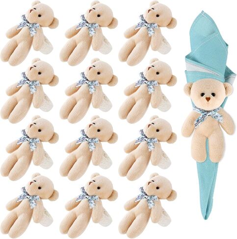 12 PCS استحمام الطفل الدببة الصغيرة زخارف من منديل مجموعة صغيرة من منديل الدب الفخمة حلقات صغيرة محشوة حيوانات صغيرة الحفل in Kuwait