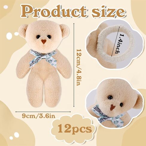 12 PCS استحمام الطفل الدببة الصغيرة زخارف من منديل مجموعة صغيرة من منديل الدب الفخمة حلقات صغيرة محشوة حيوانات صغيرة الحفل in Kuwait