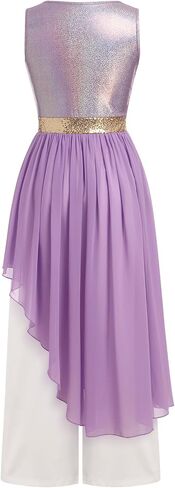 ODASDO Women Liturgical Worship Praise Dance Costumes Sleeveless Overlays Top Dress + Wide Leg Pants 2pcs Set Dancewear in Kuwait