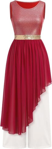 ODASDO Women Liturgical Worship Praise Dance Costumes Sleeveless Overlays Top Dress + Wide Leg Pants 2pcs Set Dancewear in Kuwait