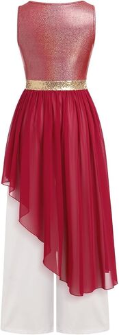 ODASDO Women Liturgical Worship Praise Dance Costumes Sleeveless Overlays Top Dress + Wide Leg Pants 2pcs Set Dancewear in Kuwait