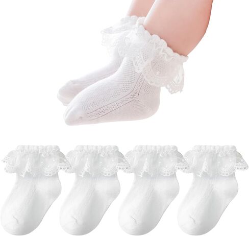 Zumou Toddler Lace Socks Girls Ruffle Eyelet Frilly Princess for Baby Little Kids in Kuwait