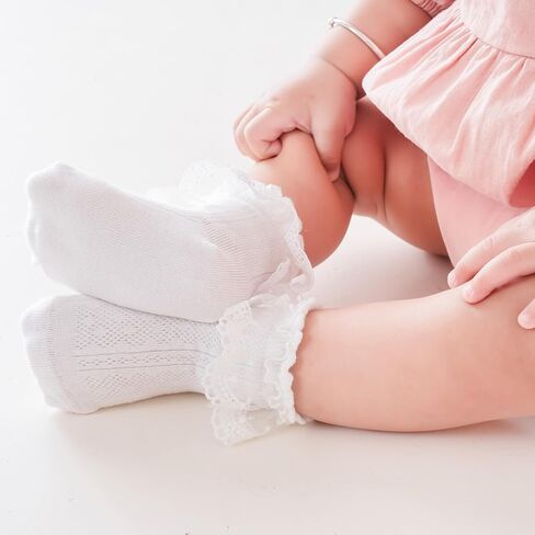 Zumou Toddler Lace Socks Girls Ruffle Eyelet Frilly Princess for Baby Little Kids in Kuwait