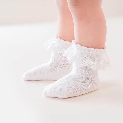 Zumou Toddler Lace Socks Girls Ruffle Eyelet Frilly Princess for Baby Little Kids in Kuwait
