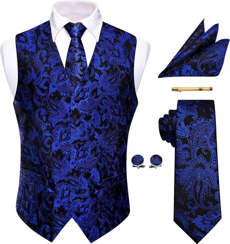 Mens Victorian Vest Tie Set Silk Paisley Suit Vests Formal Waistcoat Gothic Steampunk Vest with Notched Lapels in Saudi Arabia