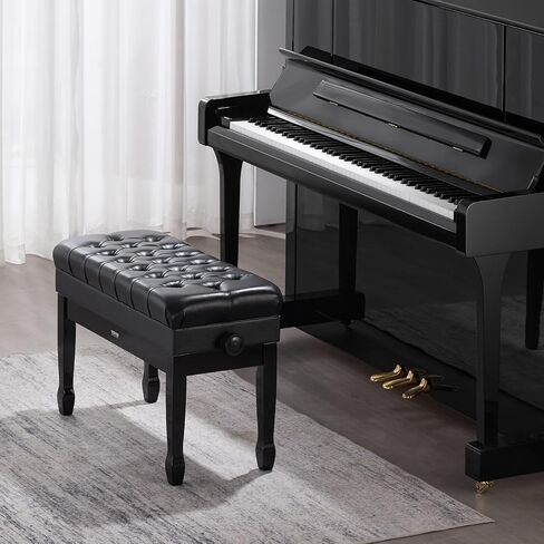 مقعد بيانو VEVOR، 29.5 بوصة × 14 بوصة × 20.3 بوصة، كرسي بيانو ثنائي لوحة المفاتيح مع ارتفاع قابل للتعديل 20.3 بوصة - 23.4 بوصة، وسادة مبطنة، حجرة تخزين لكتب الموسيقى، مقعد بيانو خشبي، للزينة وغرفة النوم in Saudi Arabia