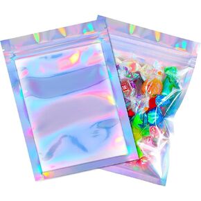Ziplock Bags 100pc Holographic Rainbow - Premium Mylar Zip-Top, SMELL PROOF, Air Tight, Transparent Sealing Baggies - Ideal for packaging jewelry, cosmetics, crafts (4" x 6")