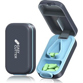 Pill Cutter | Pill Splitter for Small or Large Pills | Design in The USA| Cuts Vitamins | Pill Splitter with Buckle Design Easy to Open | Detachable pad Easy to Clean(‌Azure‌)