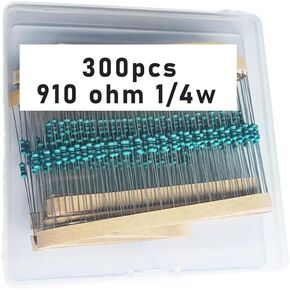 910 1/4W, 910R1/4W, 910 ohm, 910 R 1/4W, 910Ωresistor, 910 ohm resistor, 910 ohm Metal resistor, 910 R Metal Film resistors 1/4w(0.25w) 1% tolerance 0.01 MF Metal Film Fixed Resistor 300 pcs