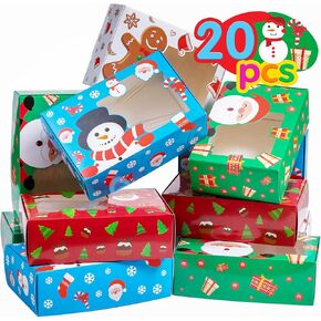 Joy Bang Christmas Cookie Boxes for Gift Giving, 20 Pcs Christmas Cookie Tins with Window for Gift Giving, Christmas Treat Boxes, Holiday Cookie Boxes, Christmas Candy Boxes Containers With Lids