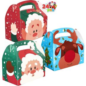 JOYIN 24 PCS 3D Christmas House Cardboard Treat Boxes (6"x6"x3.5") for Holiday Treats, Pastries, Cupcakes, Cookies Goodie, Brownies, Donuts Gift-Giving Goody.