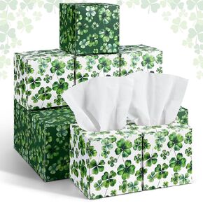 12 Pack St. Patrick's Day Facial Tissues Cube Boxes Four Leaf Clover Face Tissue Box 600 Sheets 3 Ply Small Shamrock Square Tissues Bulk for Irish Car Bedroom Supplies