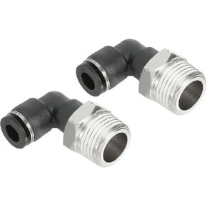 PATIKIL Male Elbow Tube Push to Connect Fittings, 2 Pack Male Elbow 1/4 Inch Tube OD x 3/8 Inch NPT Thread 90 Push to Connect Fittings for Air Water