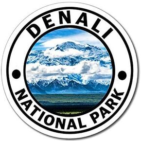 Round Denali National Park Sticker (Hike ak Alaska rv Visit np Vinyl Decal for car Truck or Laptop (3 inch)