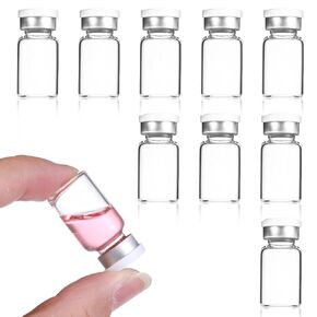 Lusofie 10Pcs Sterile Vials, 2ML Small Clear Glass Vial Empty Sterile Vials with Self-Healing Port and Aluminum Flip Caps for Sterile Preparations and Laboratory Study