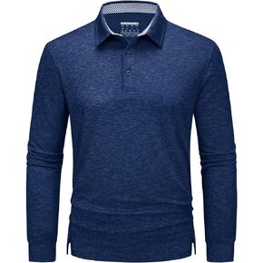 TACVASEN Men's 3 Buttons Polo Shirts Long Sleeve Casual Stretchy Regular-Fit Sports Hiking Golf Shirts