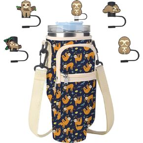 Stanley Cup Bag, Cup Holder for Stanley 30oz/40oz Tumbler with Handle, Stanley Carrier Bag with 4Pcs Cute Straw Topper for Stanley Cup Accessories