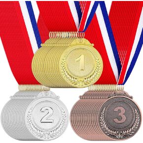 48 Pieces Award Medals 1st 2nd 3rd (Gold, Silver, Bronze) Metal Style Winner with Neck Ribbon, 2 Inches
