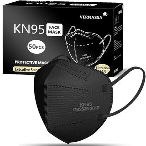 KN95 Face Mask 50 Pack, Individually Wrapped, 5-Ply Breathable Comfortable Safety Mask Filter Efficiency≥95% Against PM2.5 Black masks