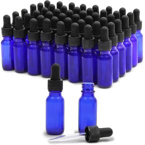 Juvale 48 Count 1 oz Blue Glass Dropper Bottles and 6 Funnels (30 ml, 54 Pieces)