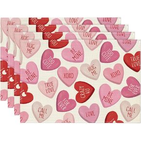 Artoid Mode Pink Ture Love Heart Valentine Placemats Set of 4, 12x18 Inch Seasonal Table Mats for Party Kitchen Dining Decoration