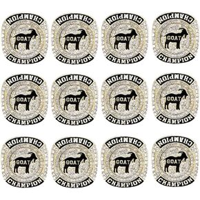 12 Pcs Goat Championship Rings Award Trophy Medal Greatest of All Time Gift for Tournament or League Champion Winner, from Size 7 to 11