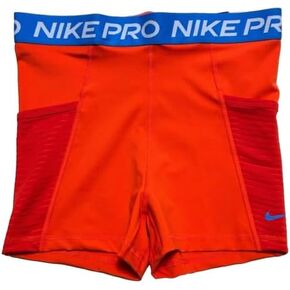 Nike Pro Women's High-Waisted 3" Training Shorts with Pockets (US, Alpha, X-Large, Regular, Short, Orange/Blue)