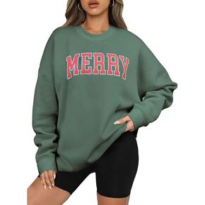 Merry Sweatshirts Women Christmas Merry Letter Print Long Sleeve Shirt Xmas Holiday Pullover Blouse