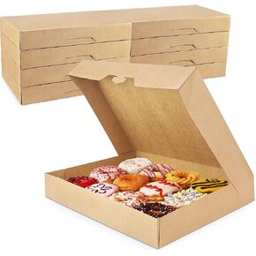 Fit Meal Prep 18 Pack Donut Box 15x11.5x2.25 Auto-Popup Macaron Boxes - Large Kraft Brown Boxes for Baked Goods, Cookies, Breads, Cupcakes, Pizza Durable, Convenient Pastry Box for Home and Bakery