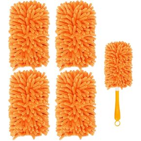 KEEPOW Reusable Duster Refill Compatible with Swiffer Duster Refills, Microfiber Dusters for Cleaning, Orange 360° Heavy Duty Duster Refills, 4 Pack(Handle is Not Included)