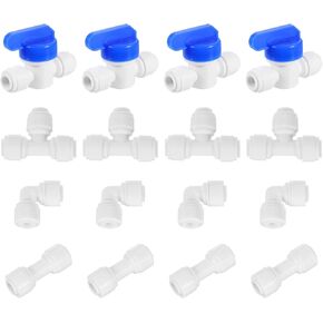 uxcell 16Pcs Push to Connect Fittings Kit, 1/4" OD x 1/4" OD Air Hose Fittings Tube&Hose&Pipe Quick Connect Fitting (Ball Valve + Straight Coupling + Elbow Union + Tee Union) (6-6mm)