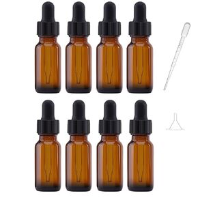 8pack 1/2oz amber Glass Dropper Bottle with Glass Pipette Eye Dropper Bottles Refillable for Essential Oil, Liquid Aromatherapy Fragrance Colognes & Perfumes[free A dropper and a funnel] (1/2oz)